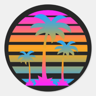 STICKER ROND COREY TIGER RETRO SUNSET PALMIERS