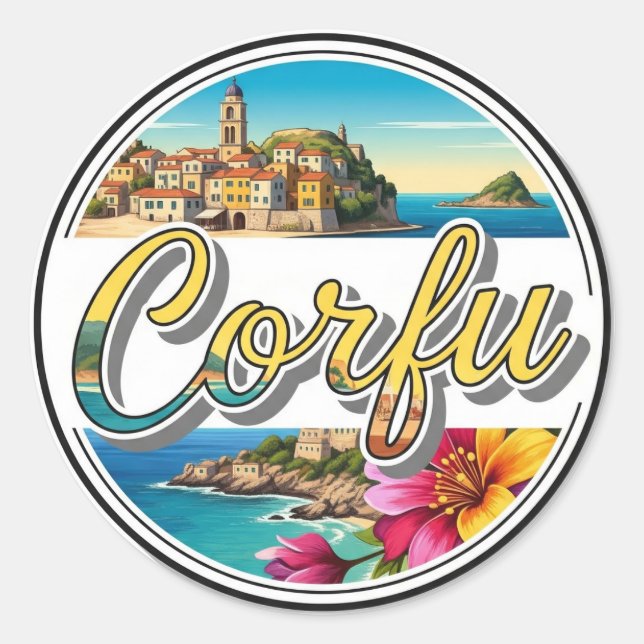 Sticker Rond Corfu Greece Travel (Devant)