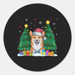 Sticker Rond Corgi Amoureux de les chiens Santa Hat Ugly Sweate