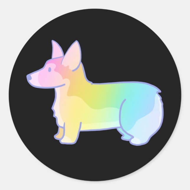 Sticker Rond Corgi arc-en-ciel mignon (Devant)