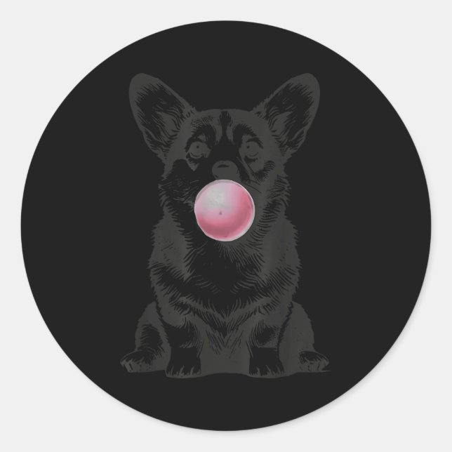 Sticker Rond Corgi Blowing Bubble Gum Funny Dog Cartoon Meme  (Devant)
