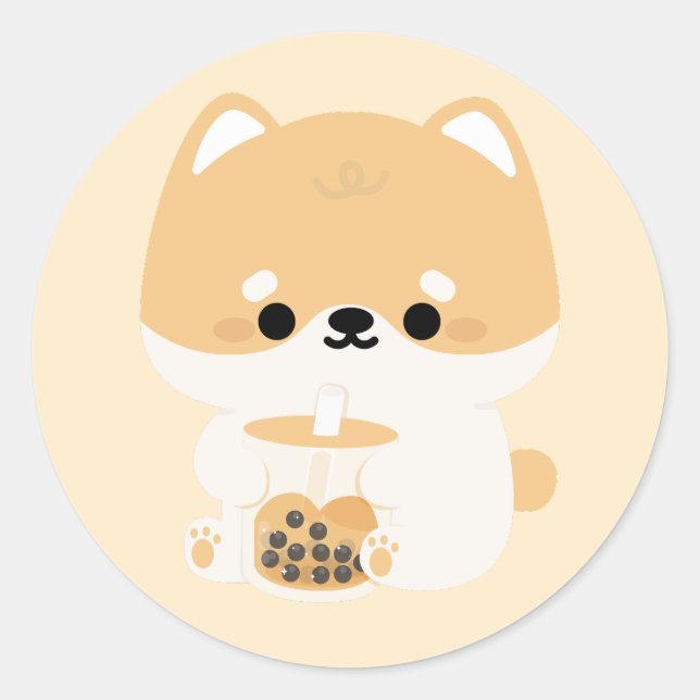 Sticker Rond Corgi Boba Tea (Devant)