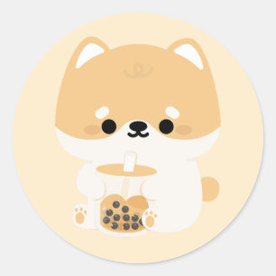 Sticker Rond Corgi Boba Tea