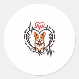 Sticker Rond Corgi Chien Cœur Battement de cœur Ekg Nœud papill