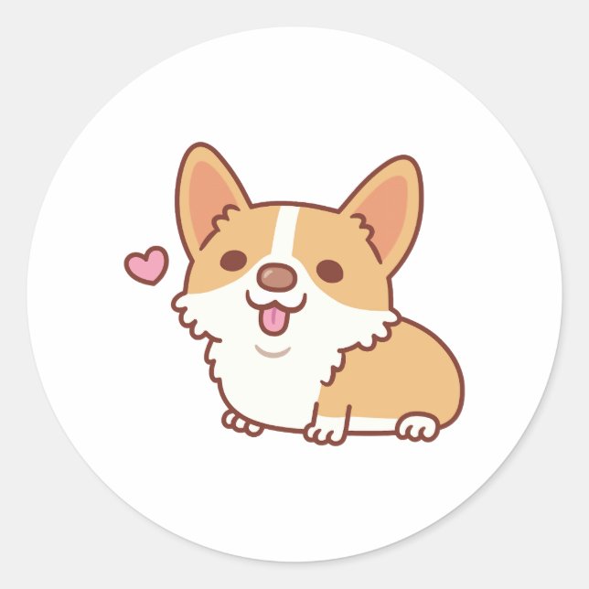 Sticker Rond Corgi Chien mignon et souriant (Devant)