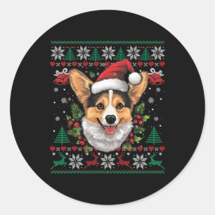 Sticker Rond Corgi Christmas Père Noël Ugly Sweater Amoureux de