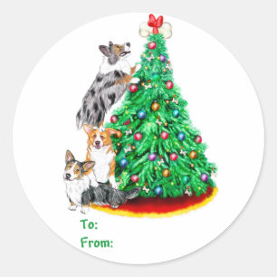 Sticker Rond Corgi Cristmas Atteindre les objectifs Tags cadeau