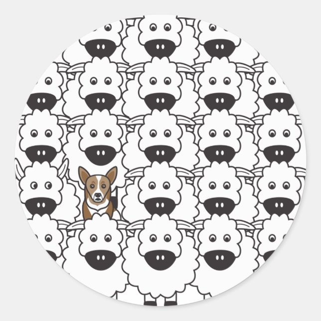 Sticker Rond Corgi dans le mouton (Devant)