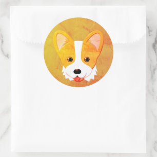 Sticker Rond Corgi de dessin animé vintage