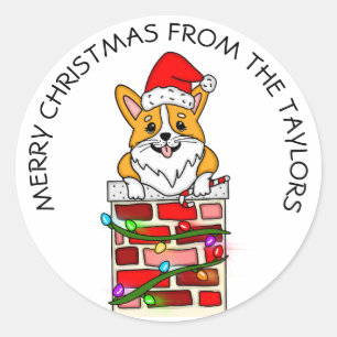 Sticker Rond Corgi de Noël personnalisé