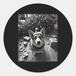 Sticker Rond Corgi de Noël pris en photo