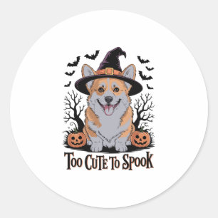 Sticker Rond Corgi d'Halloween mignonne en Casquette de sorcièr