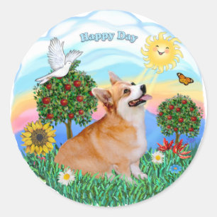 Sticker Rond Corgi gallois (Pembroke 7b)