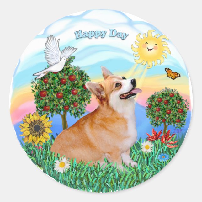 Sticker Rond Corgi gallois (Pembroke 7b) (Devant)
