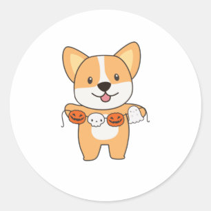 Sticker Rond Corgi Happy Halloween Dog Costume