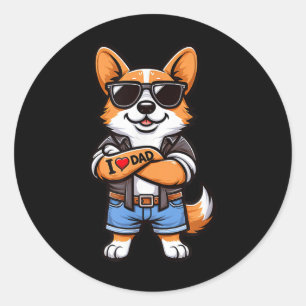 Sticker Rond Corgi I Love Papa Drôle Chien Tattoo