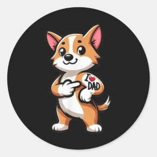 Sticker Rond Corgi I Love Papa Funny Chien Tattoo _1