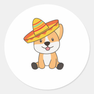 Sticker Rond Corgi Mexique Sombrero Sweet Dogs Pour Enfants