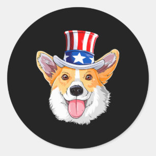 Sticker Rond Corgi Mignon Animaux De Compagnie Chiens 4 Juillet