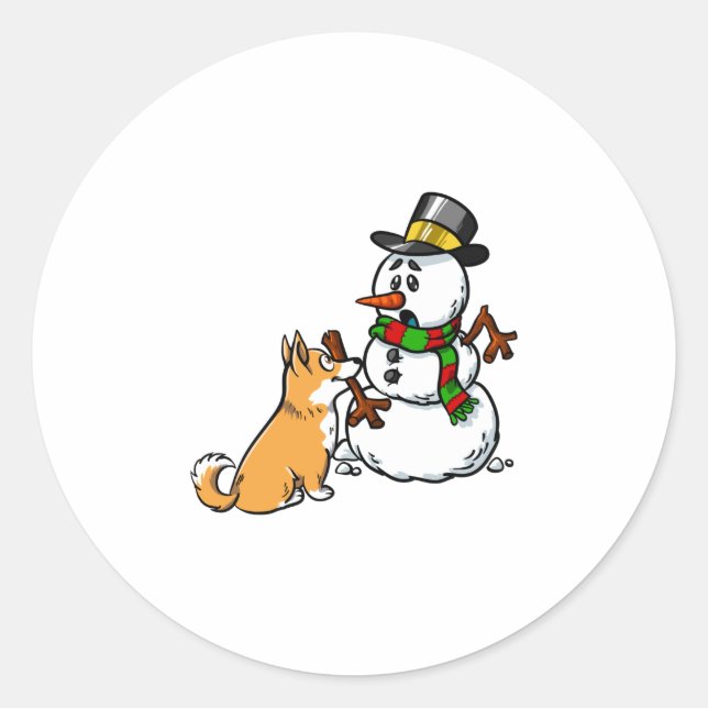Sticker Rond Corgi Snowman Noël (Devant)