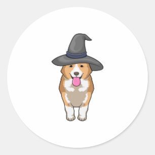 Sticker Rond Corgi Witch