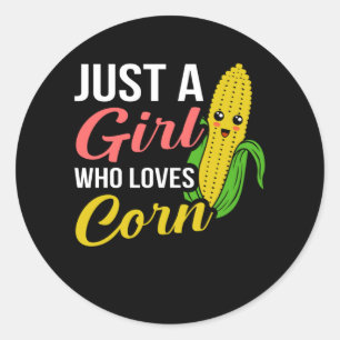 Sticker Rond Corn On the Cob Day Girls Funny Corn Meme Pun