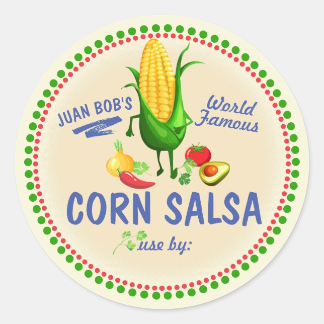 Sticker Rond Corn salsa mexicaine sud-ouest conserve personnali (Devant)