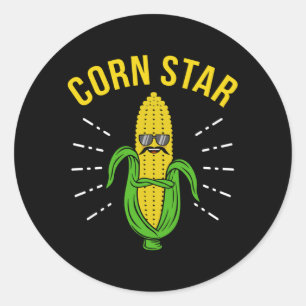 Sticker Rond Corn Star Corn On the Cob Day Funny Corn Mème Pun