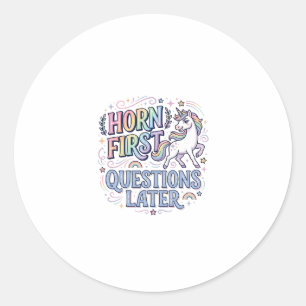 Sticker Rond Corne de Licorne Premier Questions Plus Tard Autoc