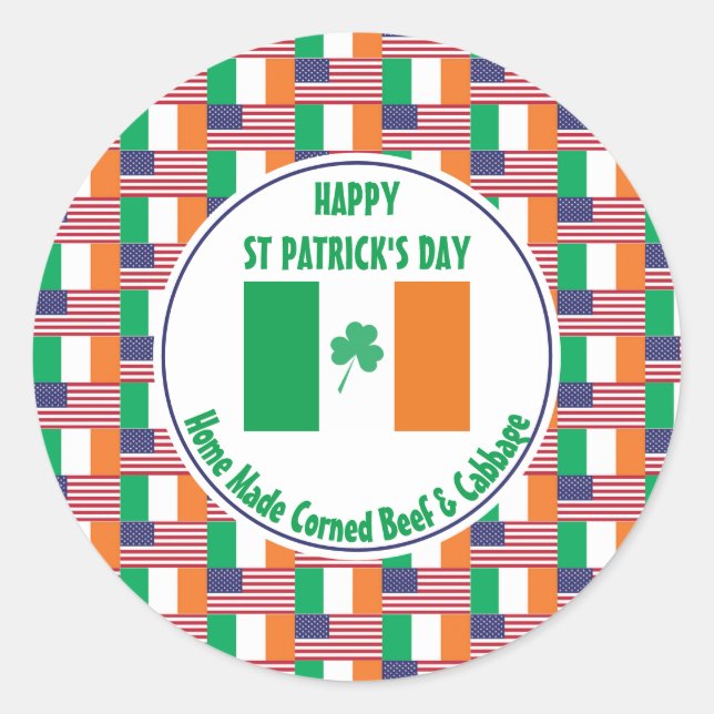 Sticker Rond Corned Beef Cabbage ST PATRICK'S DAY Irish USA (Devant)