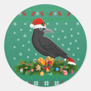 Sticker Rond Corneille corneille Oiseau Amant Noël Chapeau de S