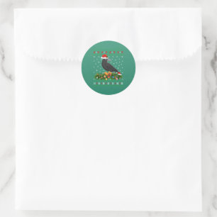 Sticker Rond Corneille corneille Oiseau Amant Noël Chapeau de S