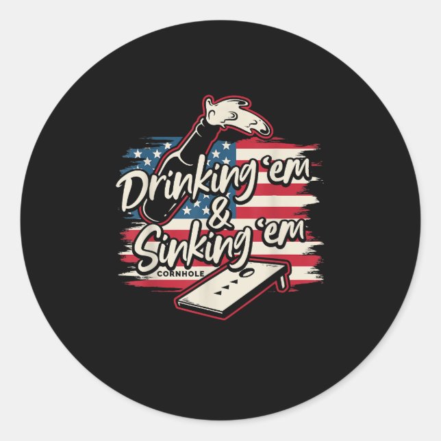 Sticker Rond Cornhole Boire Em Sinking Em 4 juillet (Devant)