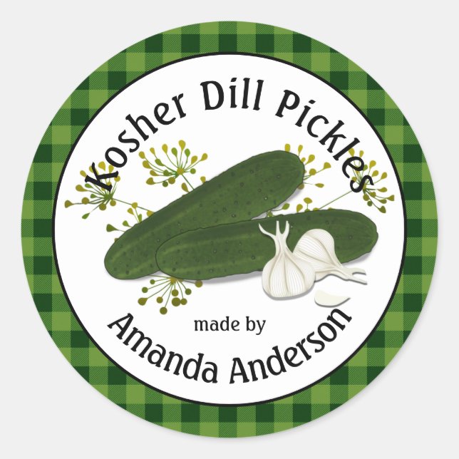 Sticker Rond Cornichons au Plaid Kosher  3" (Devant)