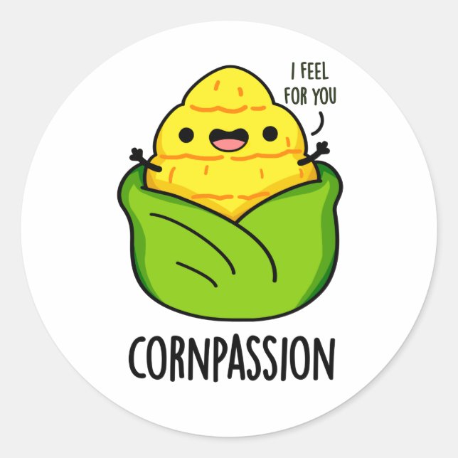 Sticker Rond Cornpassion Funny Compassionate Corn Pun (Devant)