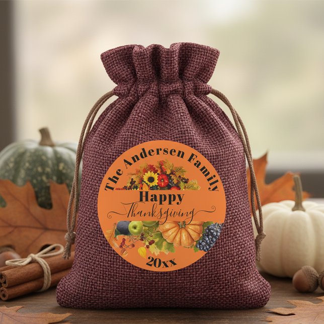 Sticker Rond Cornucopia de la famille de l'automne orange vibra (Créateur téléchargé)