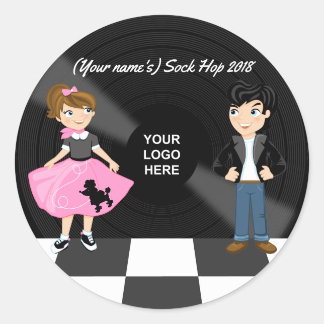 Sticker Rond Corporate/Club/College/School Sock Hop Retro Party (Devant)