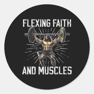 Sticker Rond Corps de bodybuilder chrétien Jésus et gym religie