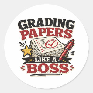 Sticker Rond Correction des copies comme un chef Professeur drô