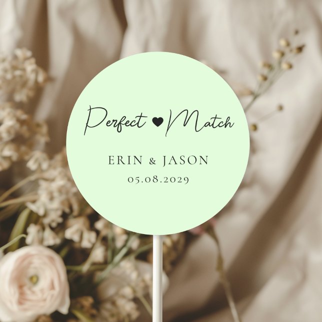 Sticker Rond Correspondance parfaite ! Vert, élégant, simple  (Perfect Match! Green, Elegant, Simple, Heart, Classic, Round, Wedding Sticker.)