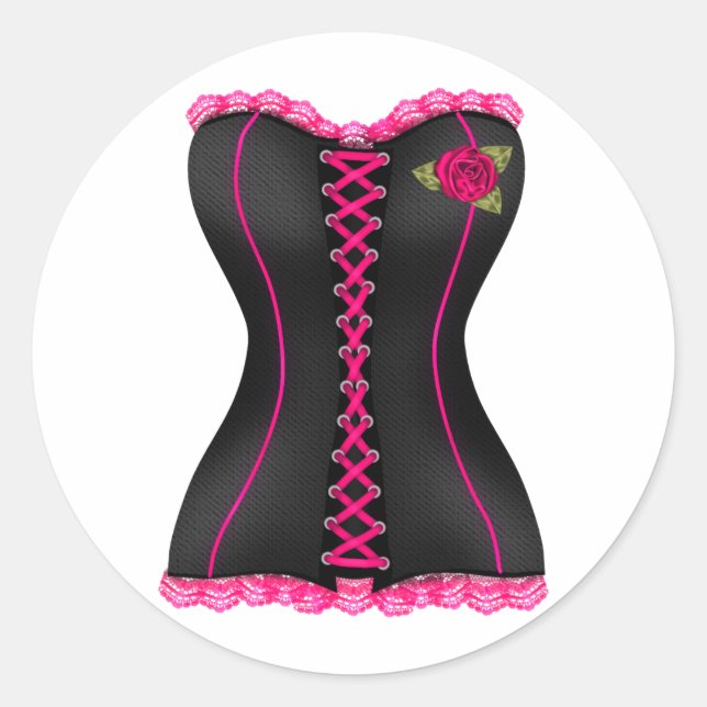 Sticker Rond Corset noir rose (Devant)