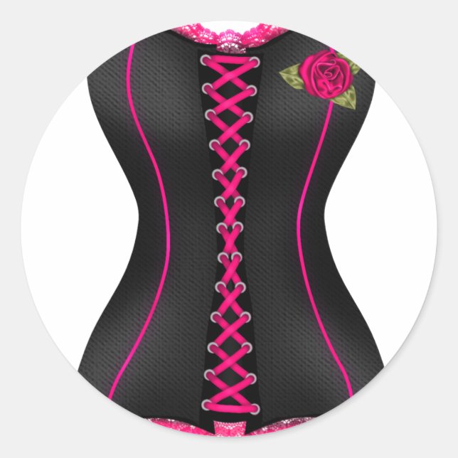 Sticker Rond Corset noir rose (Devant)