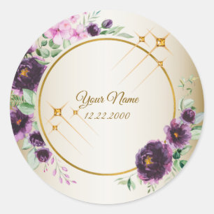 Sticker Rond Cortège de mariage violet rose floral vert doré