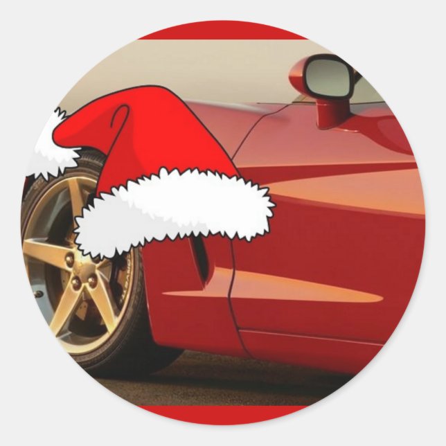Sticker Rond Corvette rouge Noël (Devant)