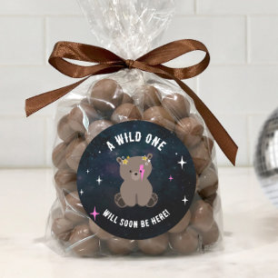 Sticker Rond Cosmic Cub Sleepy Wild One Rose Girl Baby shower