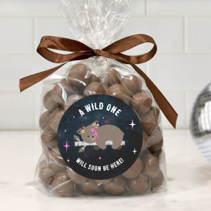 Sticker Rond Cosmic Cub Sleepy Wild One Rose Girl Baby shower