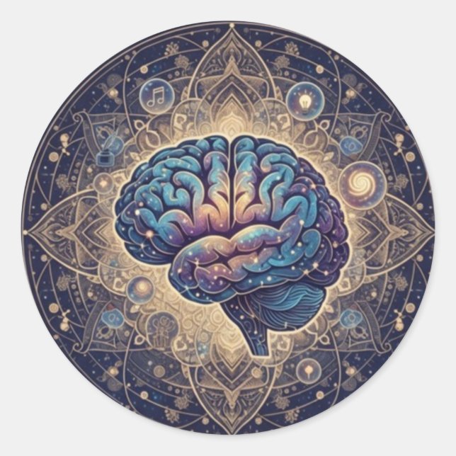 Sticker Rond Cosmic Mind Mandala – Abstract Brain Art (Devant)