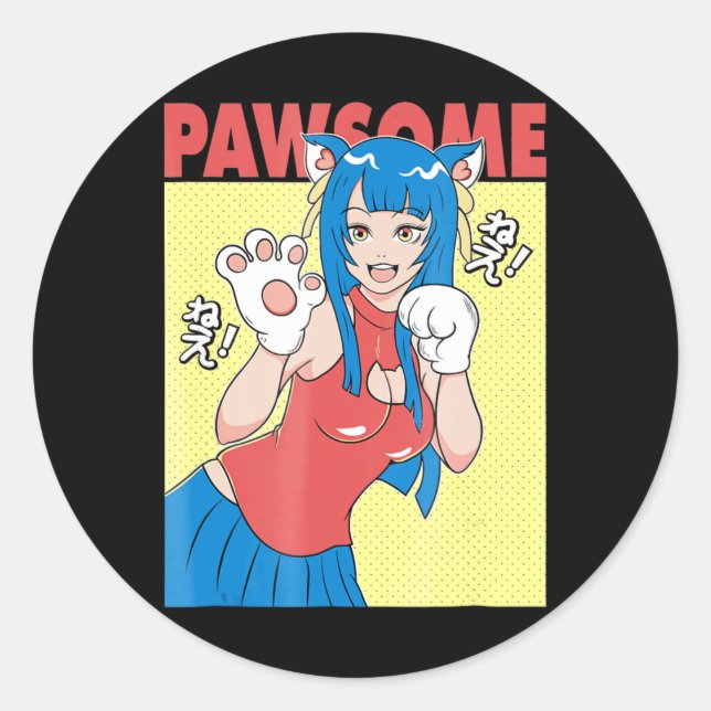 Sticker Rond Cosplay | Anime Girl Cute Waifu Neko Cosplay Cadea (Devant)
