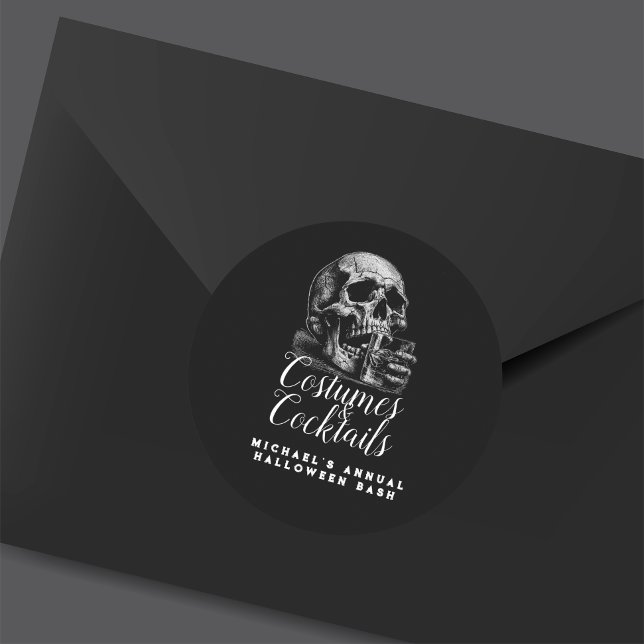 Sticker Rond Costume and Cocktails Black Halloween Party  (Créateur téléchargé)