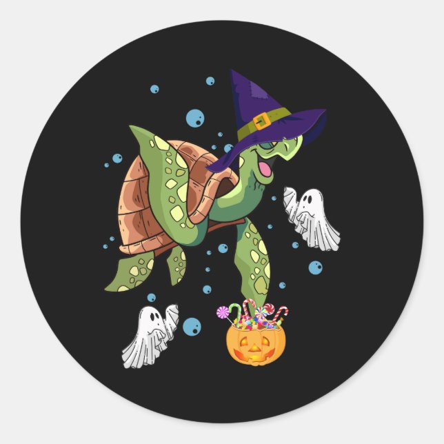 Sticker Rond Costume Casquette de sorcière de tortue d'Hallowee (Devant)